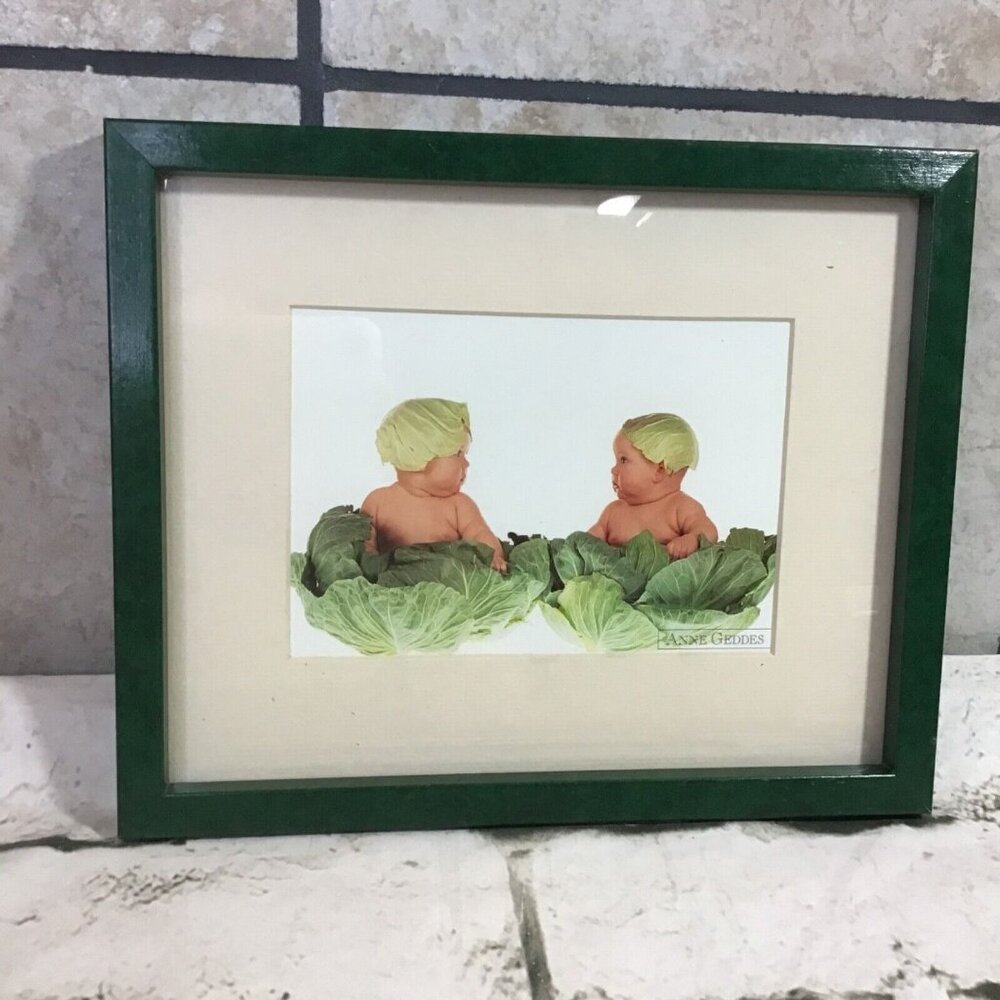 Anne Geddes Cabbage Kids Print Framed Art 9” X‎ 10” Green